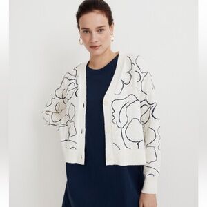 Madewell Embroidered V-Neck Cardigan Sweater in Linear Bloom NL199